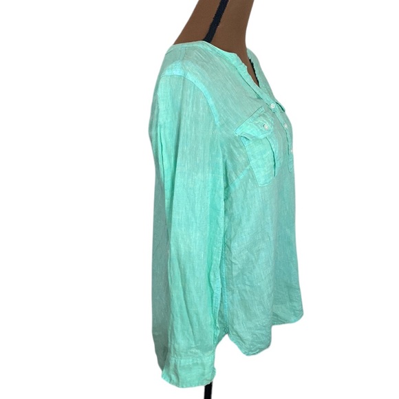 Talbots linen band collar popover cross dye bright green and yellow shirt size M - Picture 4 of 11